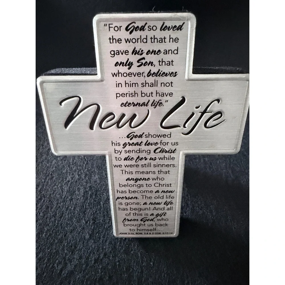 Lighthouse Christian‎ Products New Life Scripture Cross Silver Metal Plaque 5in